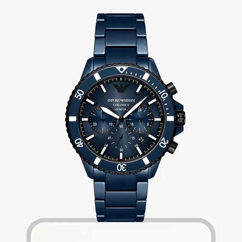 Emporio Armani World Explorer Blue Dial Ceramic Men's Watch- AR70009